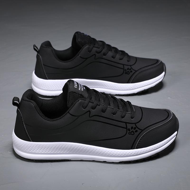 Модная беговая обувь Водонепроницаемые кроссовки из искусственной кожи Уличная спортивная обувь Мужские легкие кроссовки для ходьбы Повседневные кроссовки для мужчин Черные45
