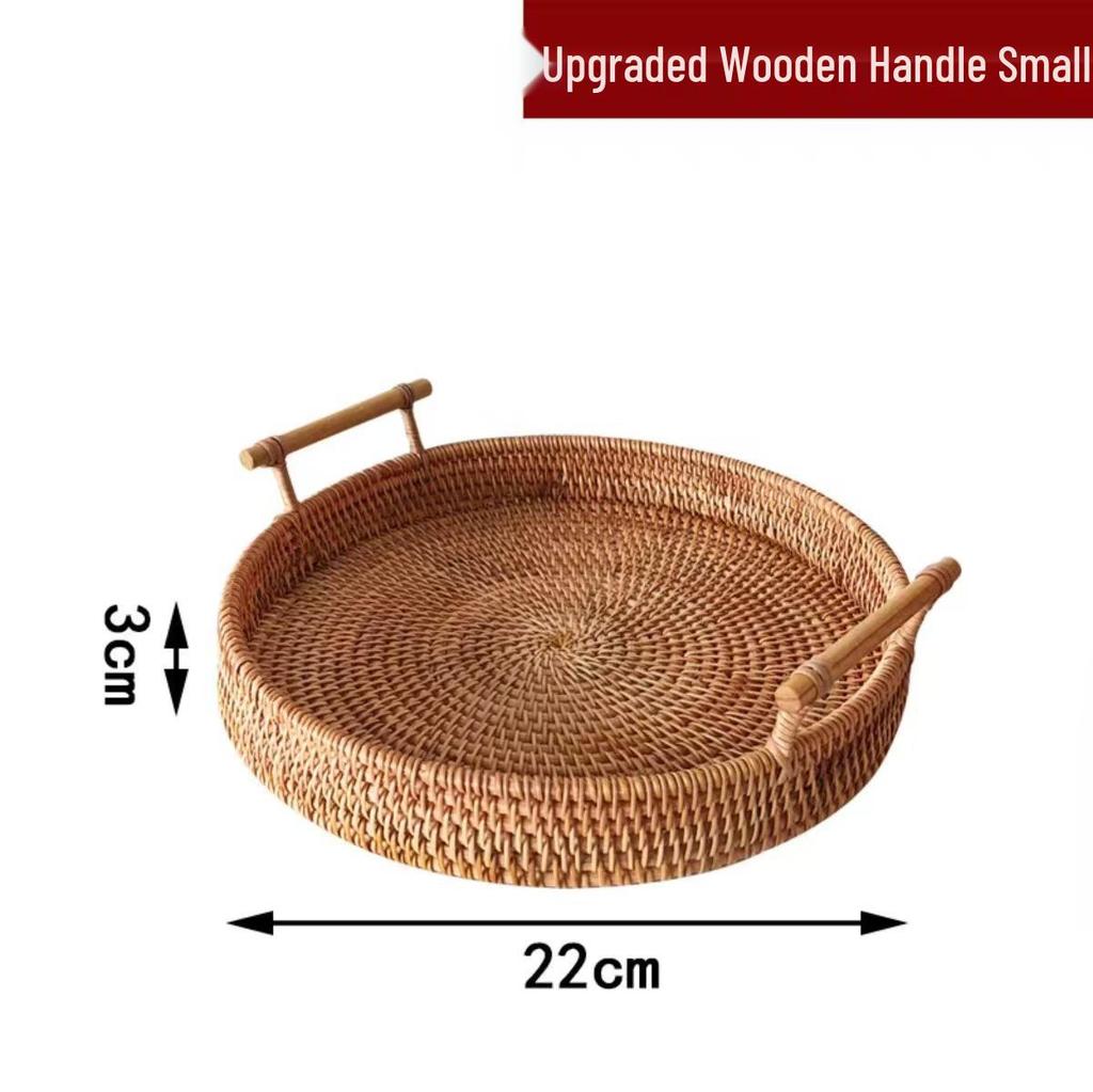 Vietnamese Rattan Handwoven Multi-Functional Storage Basket with Handles and Round Tray Design