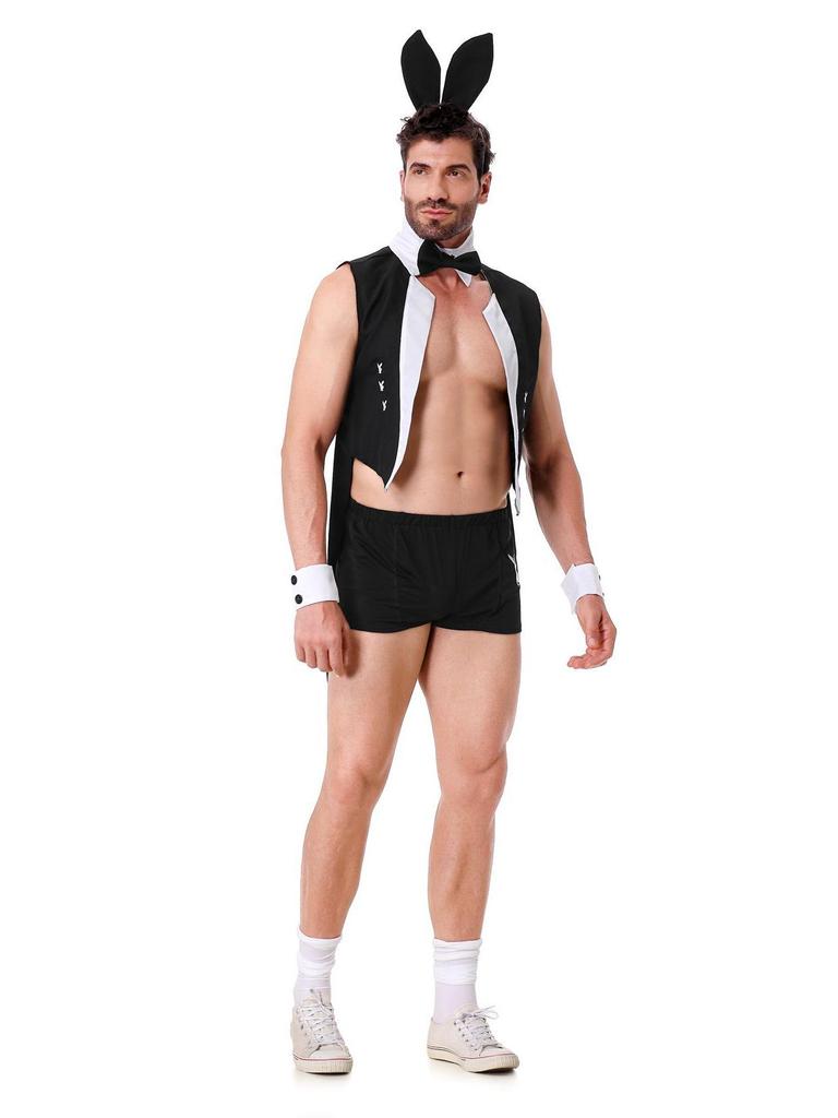 Мужской костюм кролика на Хэллоуин в европейском и американском стиле: Соблазнительные топы и брюки для ролевых танцевальных представлений