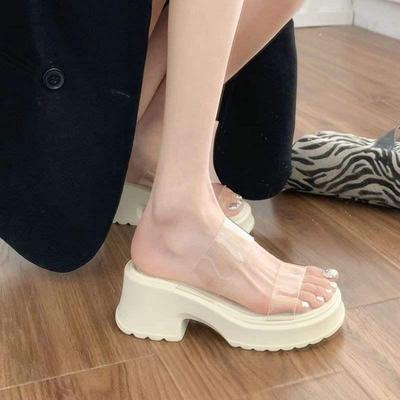 2025 Женские Модные Шлепанцы на Массивном Каблуке с Прозрачным Ремнем: Обувь на толстой подошве, универсальная обувь на высоком каблуке