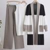 Women Suits Sets Cotton Large Size Wide-Leg Pants Thickened Vest Top Longs Pants Oversiz Cardigan Knit Three-Piece Suit