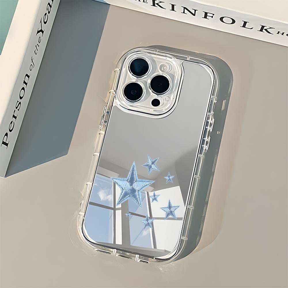 Светло-голубой чехол для телефона со звездным узором для iPhone 17 16 15 14 13 12 11 Pro Max X XR XS 7 8 Plus 17 Air Заднее зеркало Ударопрочный чехол