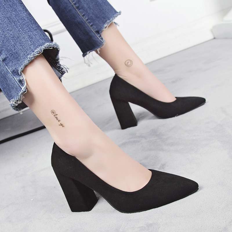 Рабочая обувь женская черная для карьеры, для собеседования, рабочее платье, туфли-лодочки на высоком каблуке, женские туфли на толстом каблуке, на среднем каблуке, удобные одинарные туфли, женская обувь