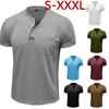 Мужская летняя футболка Henley, повседневная, с коротким рукавом, европейский стиль, хлопок