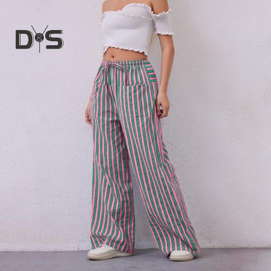 Женские длинные брюки с низкой посадкой, эластичной талией, регулируемыми шнурками, повседневными брюками с карманами, свободными широкими брюками