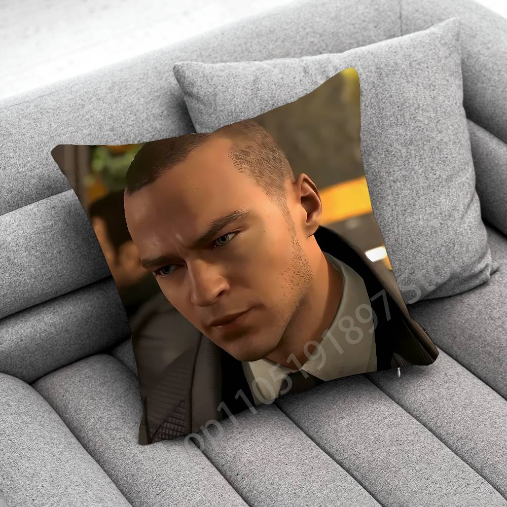 Throw Pillow Case For 30Cm 40Cm 45*45Cm 50Cm 55Cm Square Sofa Pillowcase D-Detroit B-Become Human Connor Dbh Hank Anderson