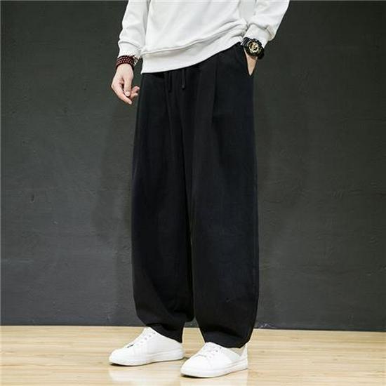 Мужские льняные шаровары больших размеров: Свободные шаровары в китайском стиле с широкими штанинами