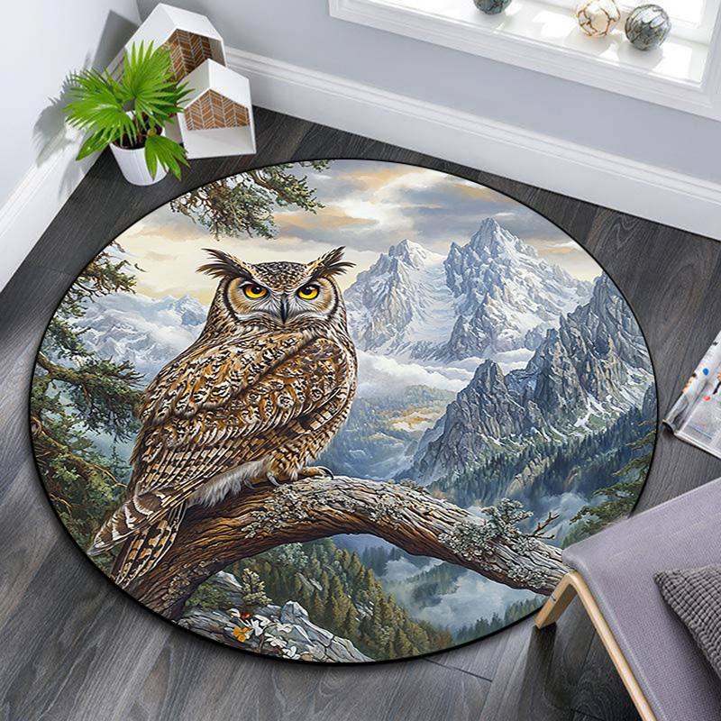 owl Round Area Rug,Carpet Rug for Living Room Bedroom Sofa Playroom Decor,Non-slip Floor Mat