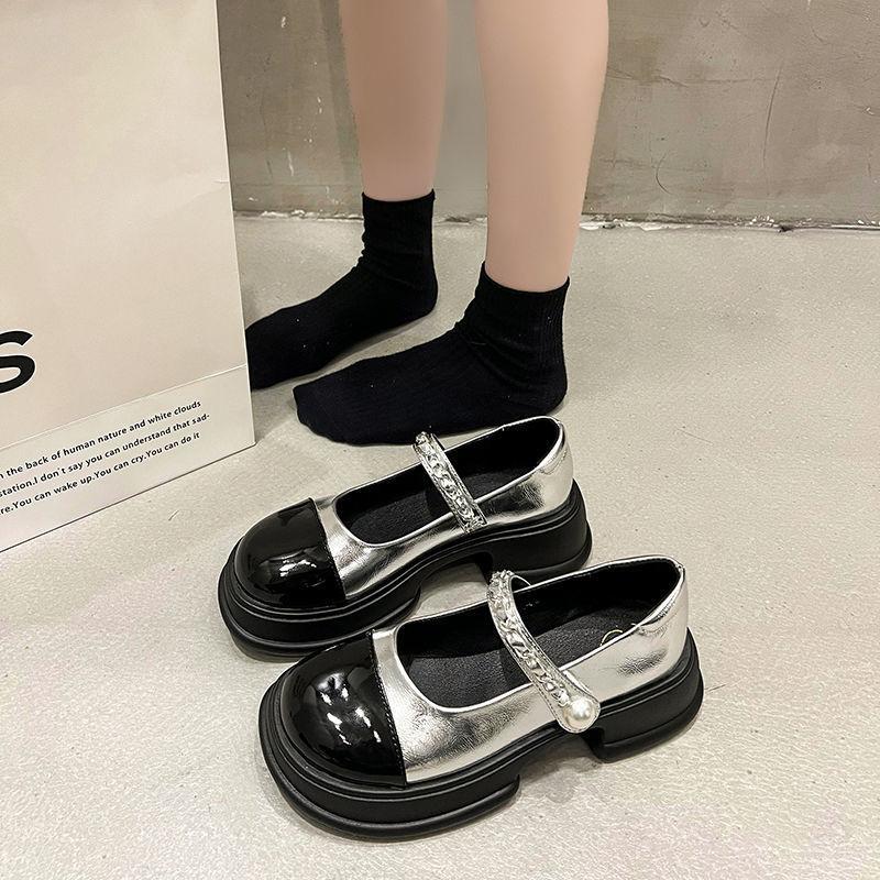Women's Thick-soled Height Increase Mary Jane Small Leather Shoes 2025 Spring and Summer New French Jk Thick Heel Light Mouth One-word Strap Singl