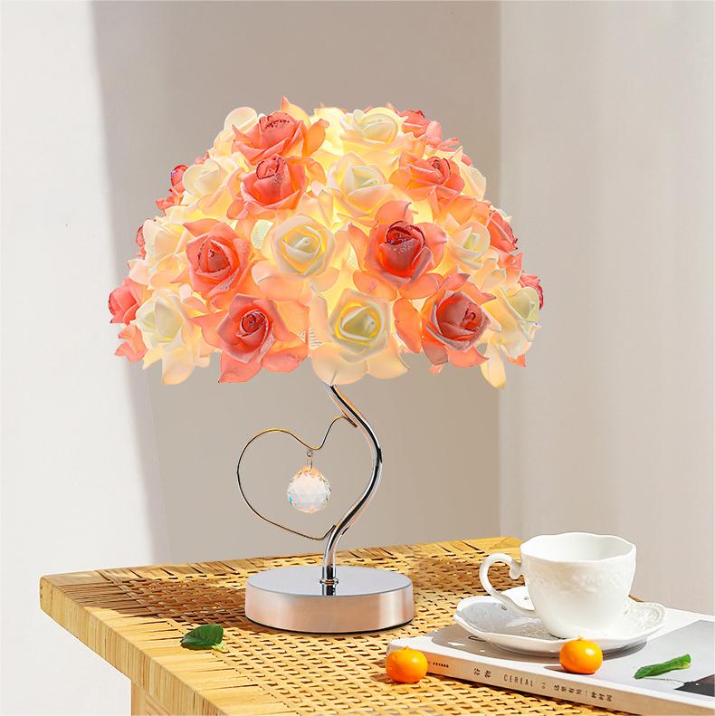 Европейская настольная лампа с цветком розы, светодиодный ночник, прикроватный светильник для домашнего декора, свадебной вечеринки