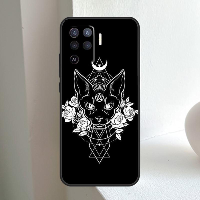 Чехол для OPPO A96 A76 A16 A5 A6 Pro A15 A17 A57 A18 A38 A58 A78 A98 A54 A74 A94 A40 A60 A80 с рисунком Луна Таро Кот-Ведьма