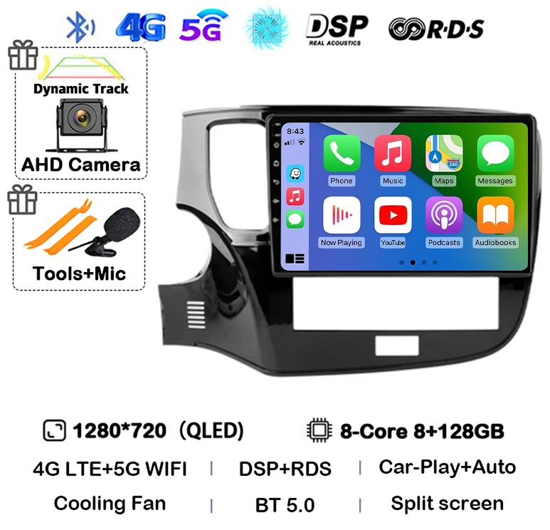 Android 14 Auto Carplay Автомобильное радио для Mitsubishi Outlander 3 III GF0W GG0W 2018 2019 2020-2022 Мультимедийный плеер Навигация GPS