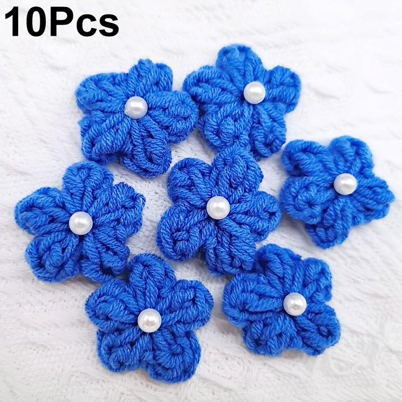 10PCS Puff Flower Head Knitted Hand Woven DIY Pearl Sweater Coat Decor Hairpin Headdress Accessories