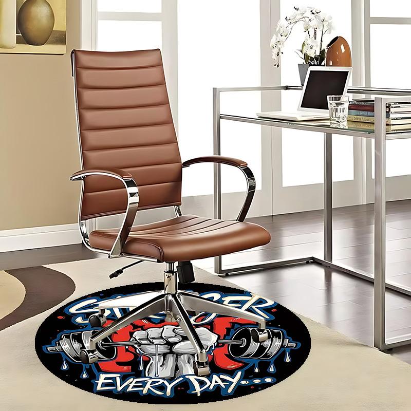 1pc Stronger Every Day Gym Motivation Round Carpet Office Chair Mat, Anime Design, Non Slip Rug for Home Decor