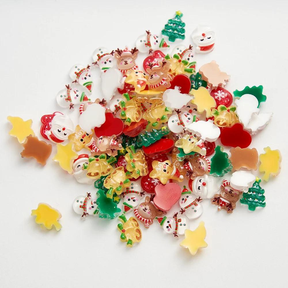 30 шт./компл. мультяшные 3D рождественские украшения для ногтей Санта-Клаус, снежинка, лось, милый снеговик, нейл-арт, шарм для самостоятельного изготовления аксессуаров