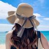 Women's Summer Korean Style Versatile Sun Protection Sun Hat Fashionable Polka Dot Bow Streamer Sun Hat Beach Hat Women