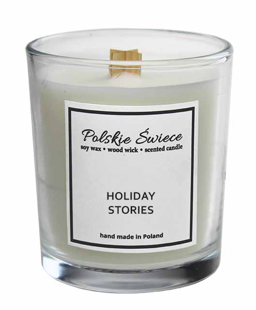 soy candle with a wooden wick + HOLIDAY STORIE