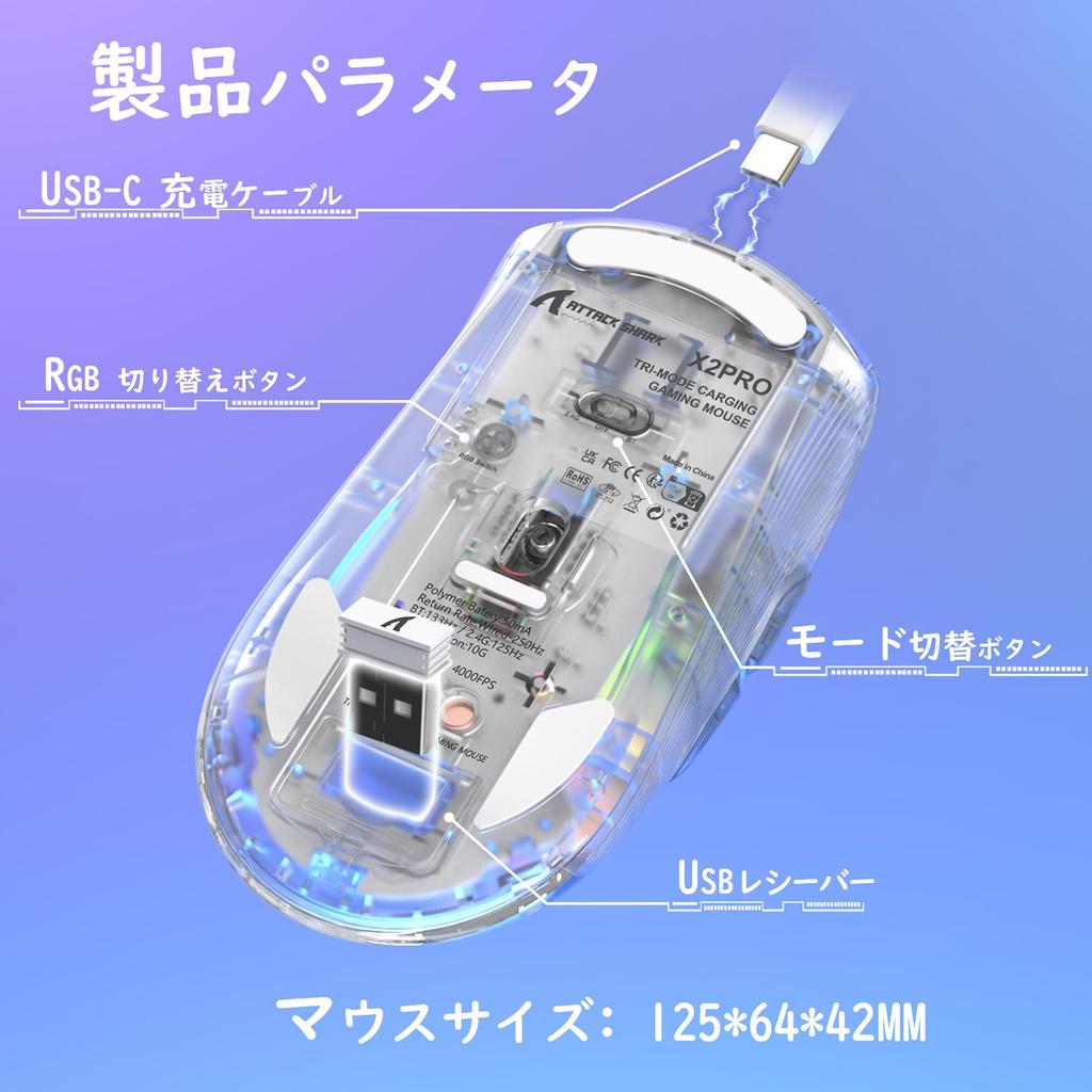 MAMBASNAKE x ATTACK SHARK X2PRO Игровая Прозрачный Скелет PixArt Беспроводная RGB RGB Подставка для Зарядки 500 мАч Регулируемая Совместимая с и Android