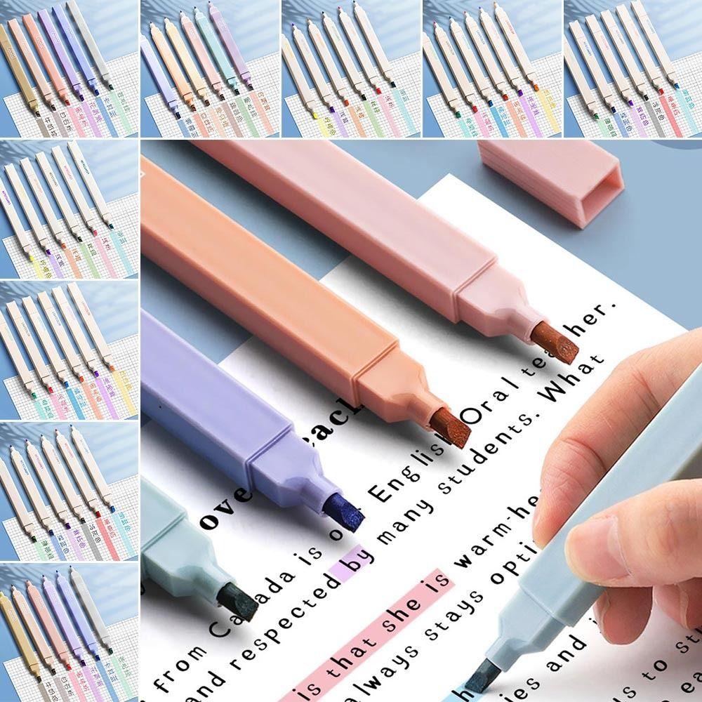 6Pcs/Set Soft Tip Pastel Highlighters Double Headed Hand Account Pens School Office Supplies