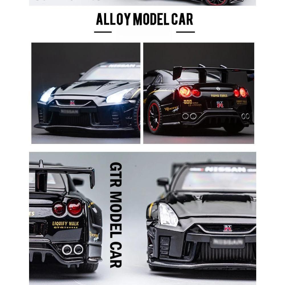 1/32 Nissan Skyline GTR R35 Racing Toy Car Model for Children RMZ CiTY Diecast Alloy Miniature Sound Light Collection