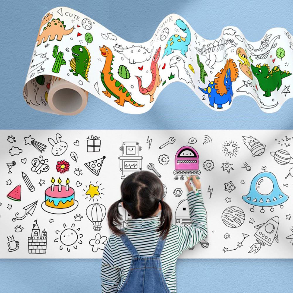 300 см DIY Рулон для рисования для детей с красочными иллюстрациями динозавров и космоса