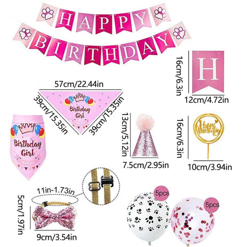 Decorative Pet Birthday Decorations Set Dog Sequins Hat Cat Birthday Party Supplies  for Dogs Cats