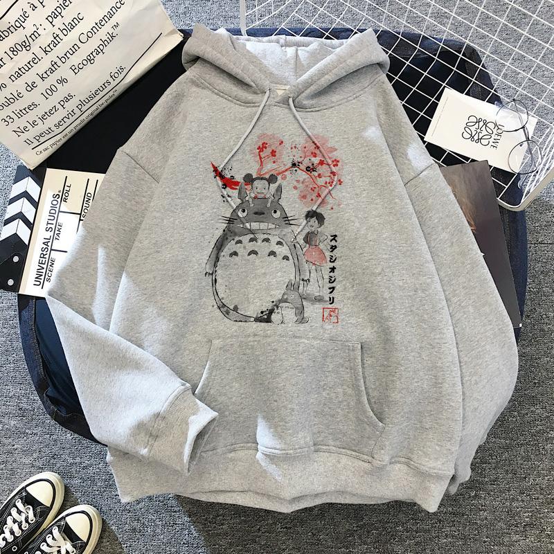 Japanese Anime Cartoon Totoro Hoodie Women Kawaii Hoodies Miyazaki Hayao Studio Ghibli Harajuku Grey Sweatshirts Unisex Sweatshirt