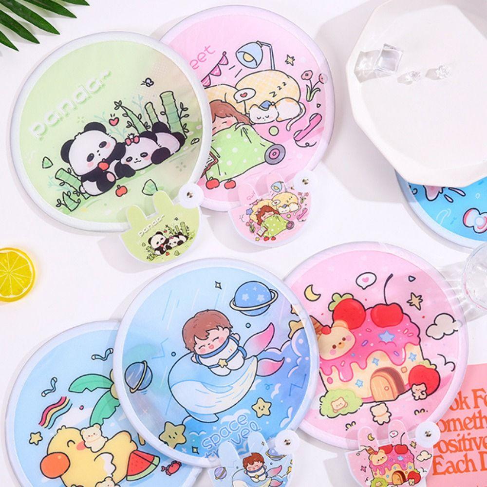 Cartoon Group Fan Round Pocket Fan Mini Portable Fan Folding Fan  for Beach