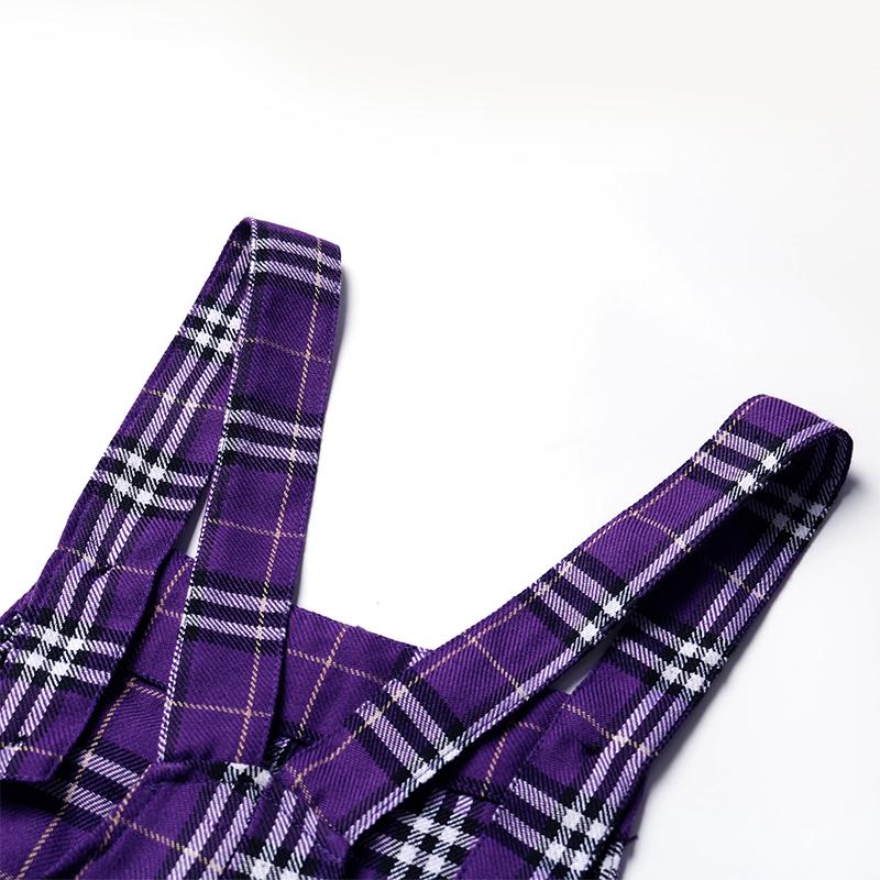 Фиолетовые женские модные осенние повседневные брюки в стиле ретро, ​​клетчатый комбинезон на подтяжках