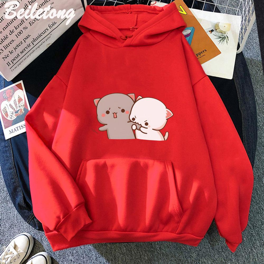 Толстовка с длинными рукавами Peach And Goma, персиковая кошка моти, милая романтическая одежда Kawaii для бойфренда, спортивная одежда в стиле Харадзюку