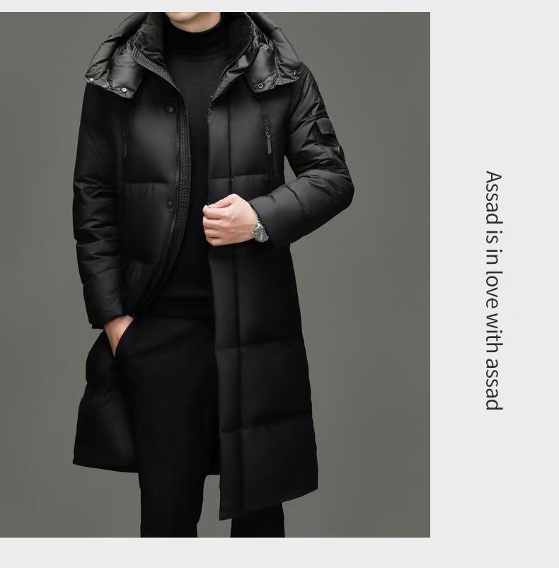 Бренд 2025 Мужская зимняя длинная пуховая куртка с капюшоном до колена с флисовой подкладкой