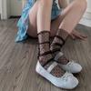 JK Mid Tube Socks Transparent Stacked Stockings Pile Up Socks Polka Dot Mesh Socks  Student