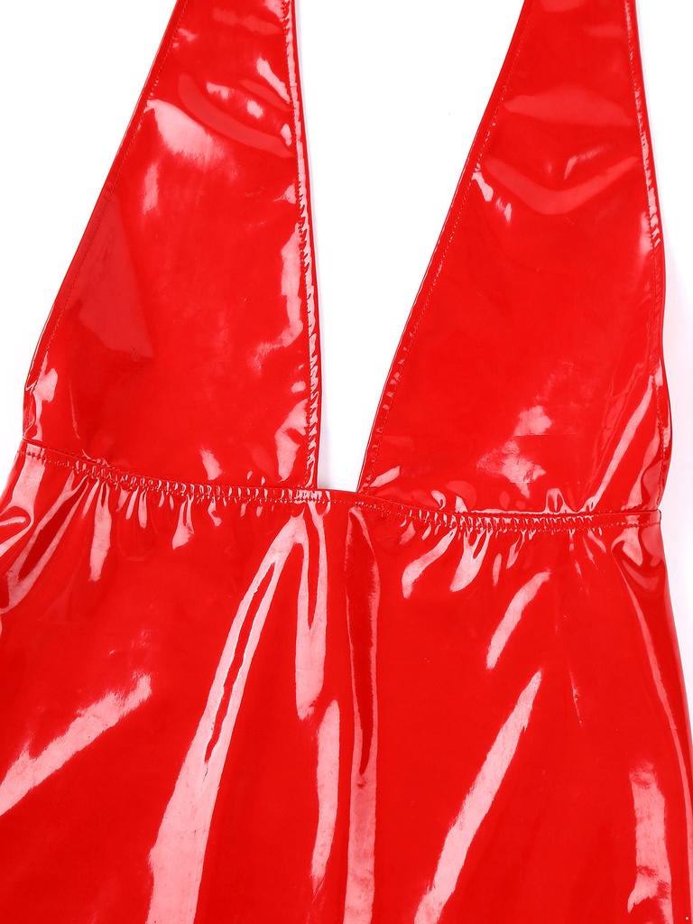 Женское сексуальное клубное платье с глубоким V-образным вырезом из лакированной кожи, облегающее мини-платье без рукавов