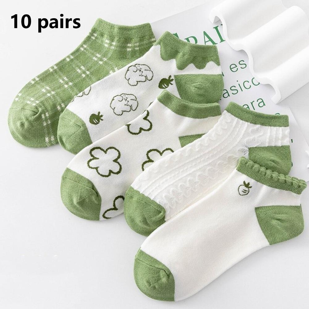 10 пар коротких носков с рисунком из мультфильмов, милые носки до щиколотки с медвежонком, милые носки средней длины, весна