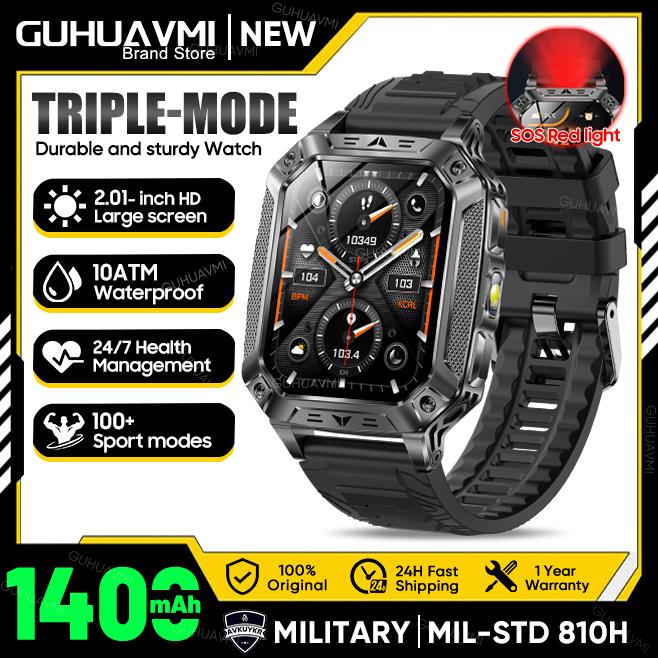New Military 1400mAh Battery Smart Watch 2.01-inch AMOLED Screen LED Flashlight Waterproof BT Call Sports Smartwatch Men