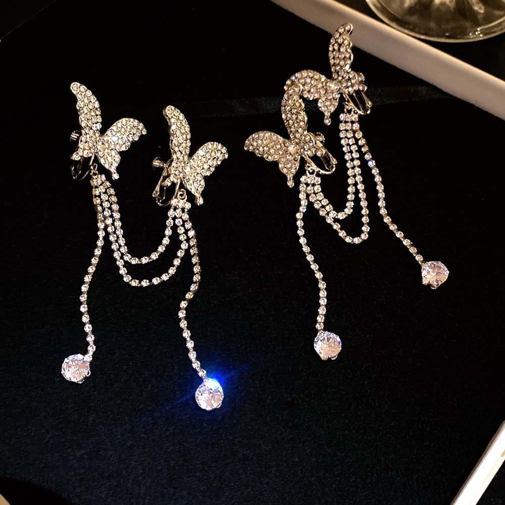 1 pair Zinc Zinc Alloy Rhinestone Butterfly Earrings Long Shiny Temperament Eardrops Banquet