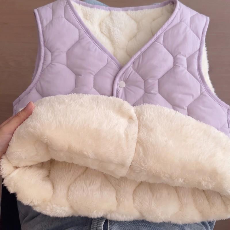 Womens Warm V-Neck Padded Vest With Fleece Lining Lightweight Winter Outerwear