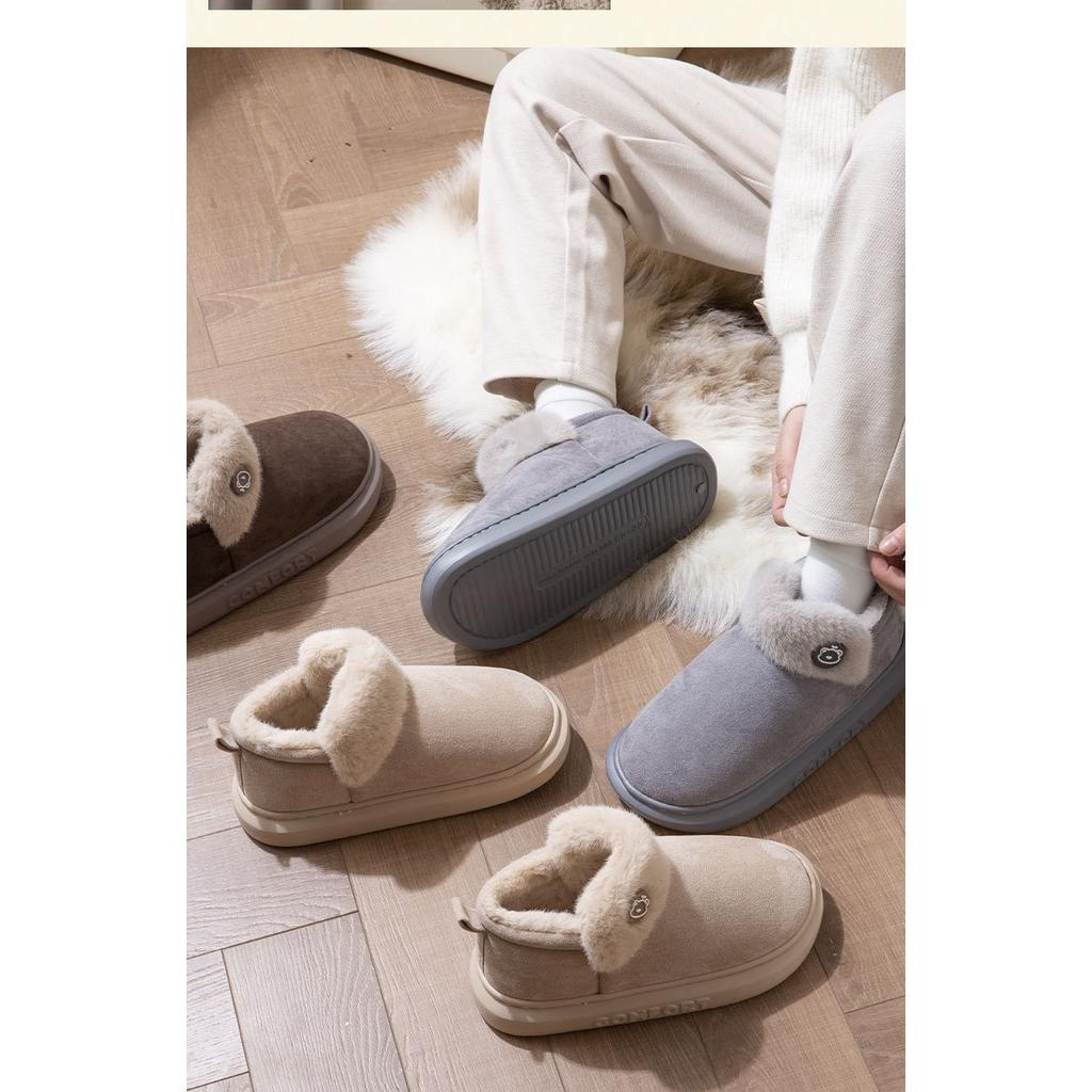 Хлопковые тапочки на толстой подошве для женщин на зиму, с плюшевыми офисными и домашними противоскользящими теплыми сумками и хлопковой обувью для ношения на улице