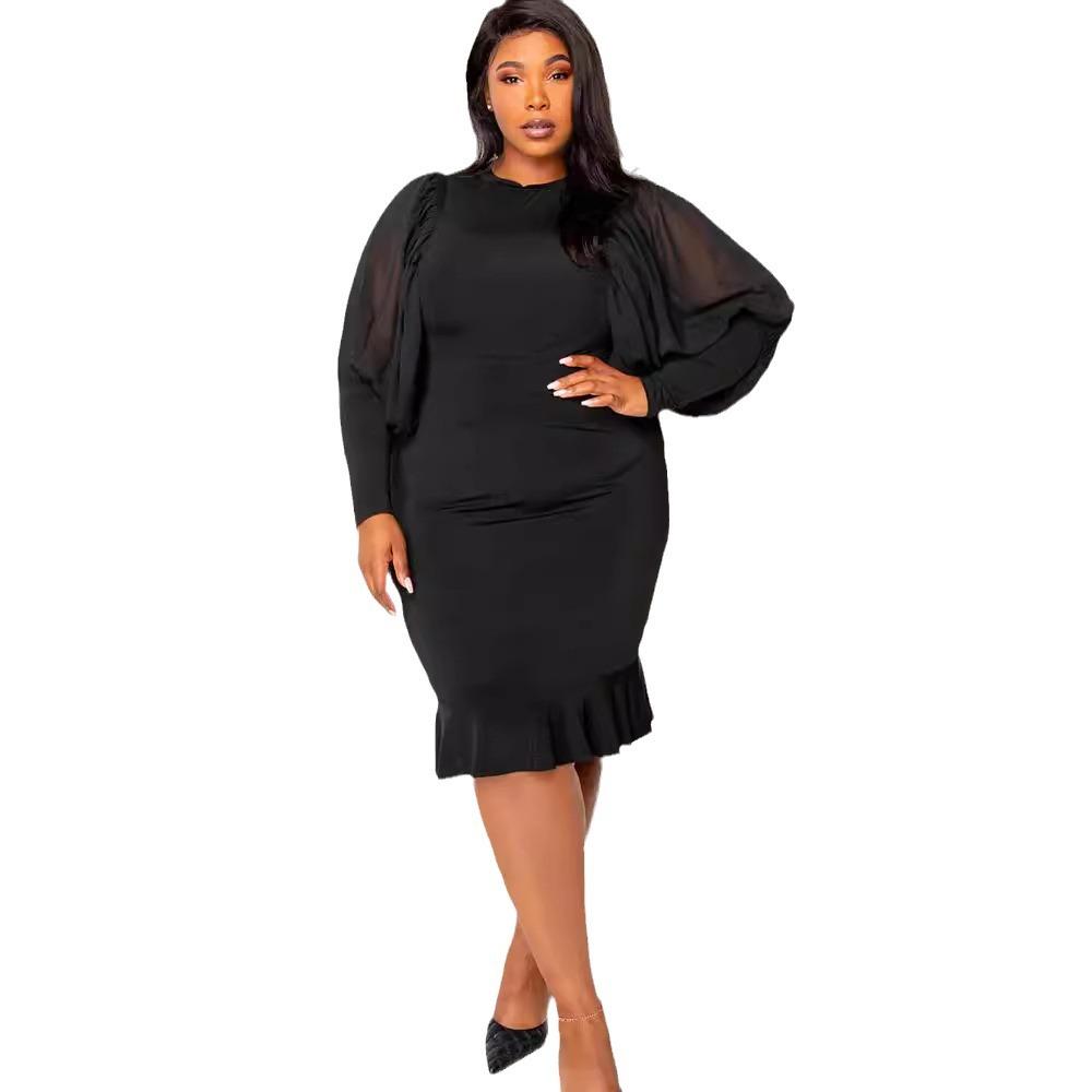 Женские однотонные платья с ажурными рукавами-фонариками