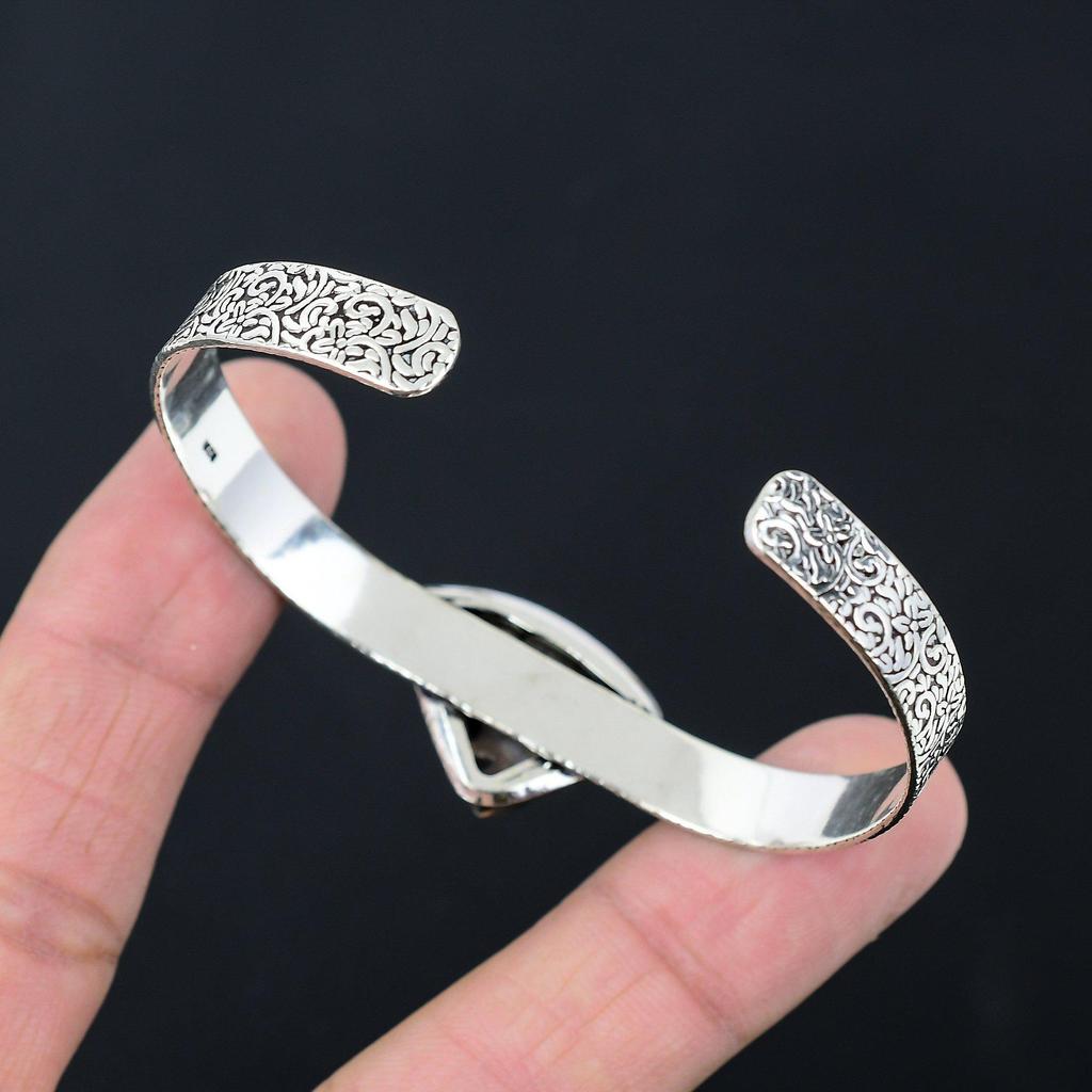 925 Sterling Silver Trillion Dendrite Tiger Gemstone Handcrafted Artisan Bangle