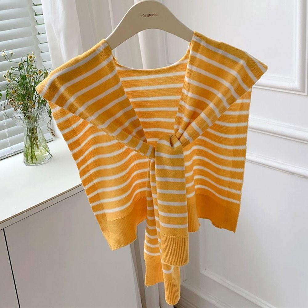 Women Blouse Shoulders For Men Knitted Shawl Stripes Wraps Female Wool Scarf Korean Style Scarves