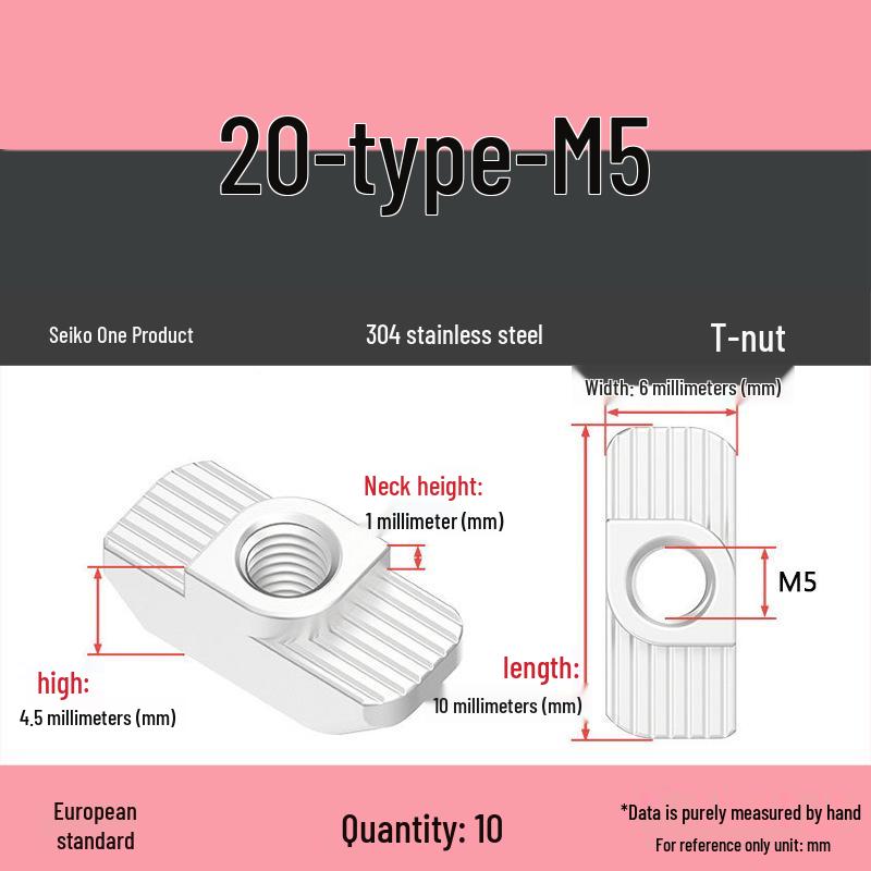 European Standard T-Slot Aluminum Profile Nuts: Wing Nuts M3-M8, Types 20/30/40/45.