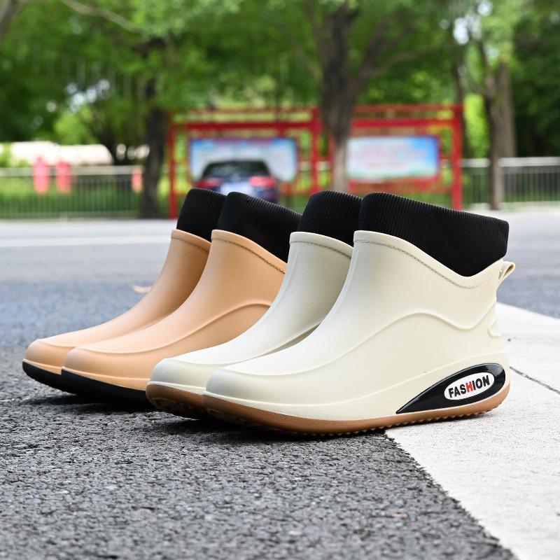 Зимние фиксированные бархатные теплые водонепроницаемые клеевые туфли модные мужские короткие дождевые туфли вейдерсы короткие ботинки уличные мужские резиновые сапоги теплые хлопковые туфли