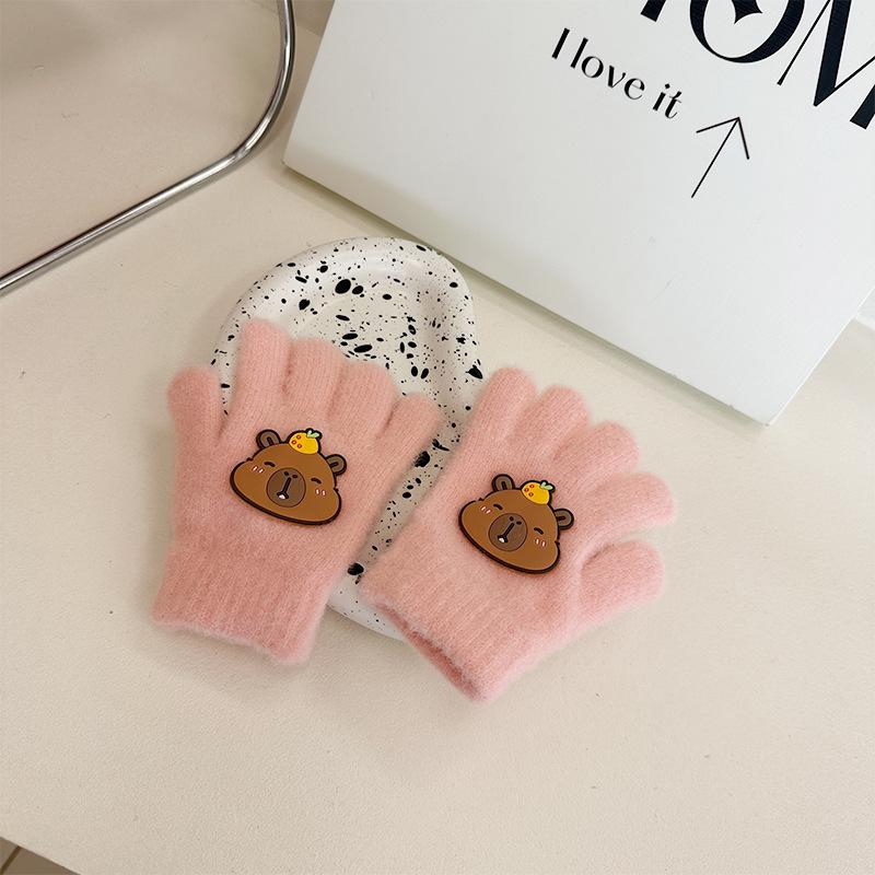 Cartoon Embroidered Kapibara Children's Gloves Stylish and Warm Split Finger and Five Finger Gloves for Boys and Girls