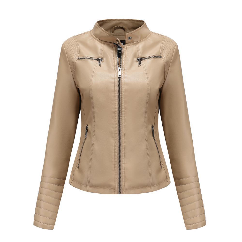 Women's European & American Spring/Autumn Leather Motorcycle Jacket - Stylish Short Design