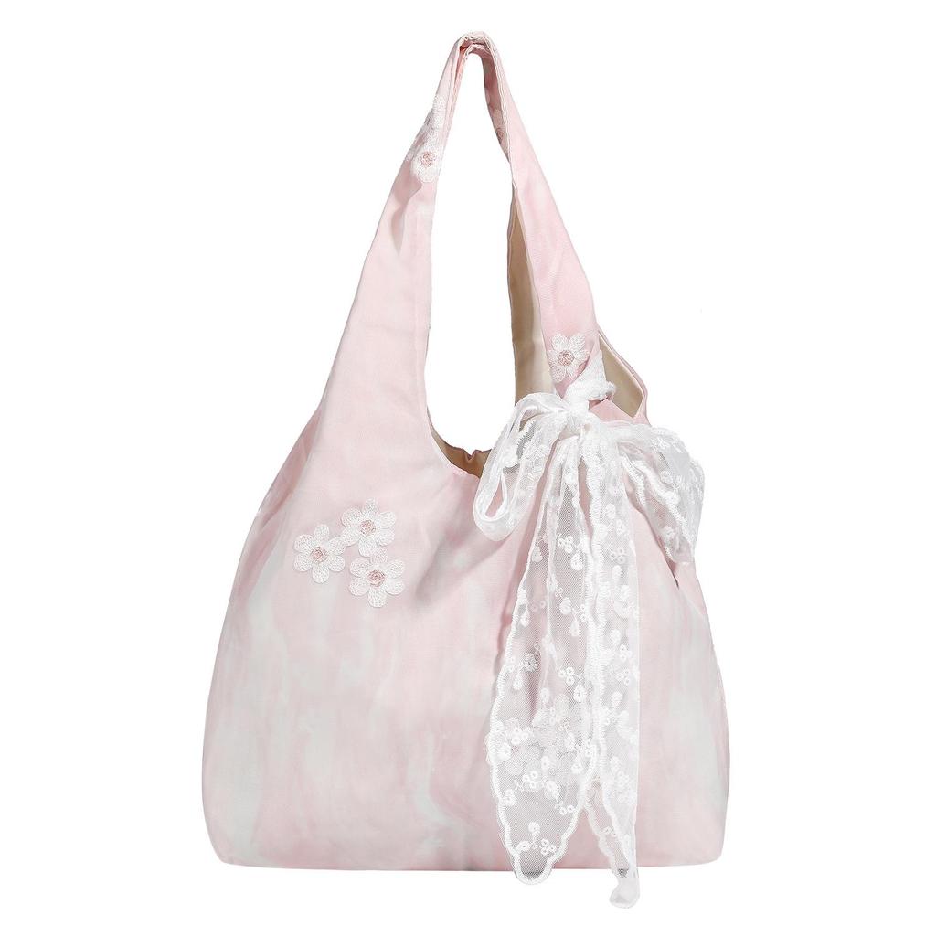 2025 Сумка-тоут из парусины с кружевом и бантом на одно плечо