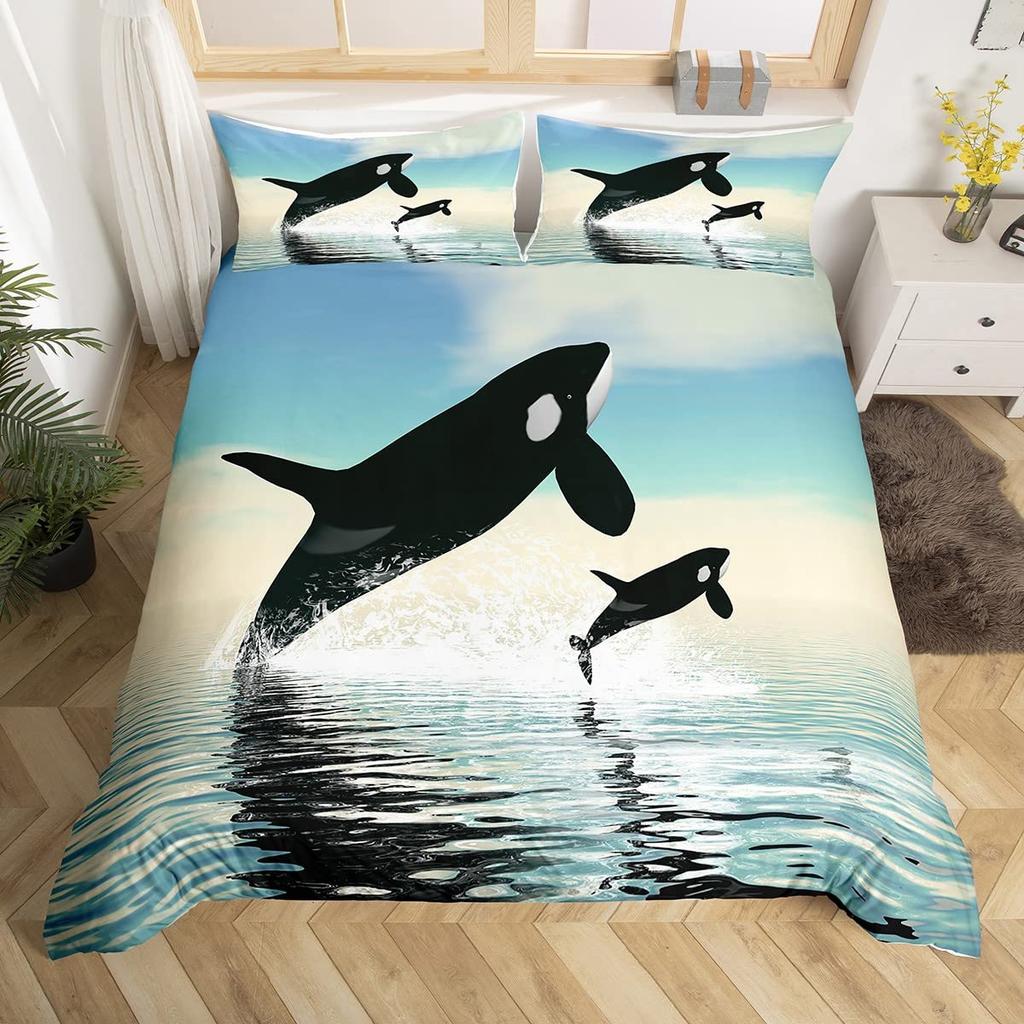 3D Пододеяльник Король Королева Кит Морская Жизнь Постельное Белье Бирюзовый Морское Животное Покрывало Океан Морской Полиэстер Чехол для Одеяла
