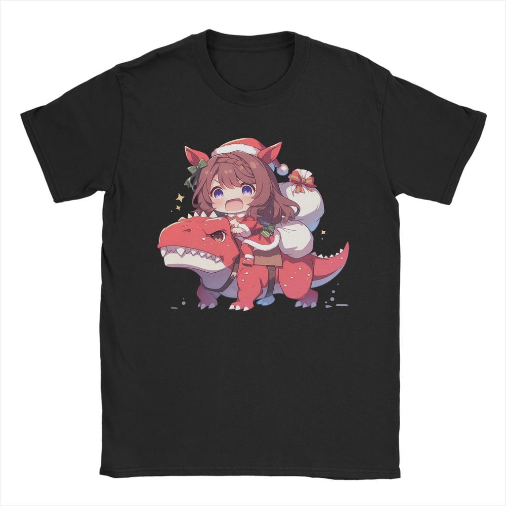 Christmas Super Creek Riding Dinosaur T Shirt Men Pure Cotton T-Shirts Crewneck Uma Musume Tees Short Sleeve Clothes