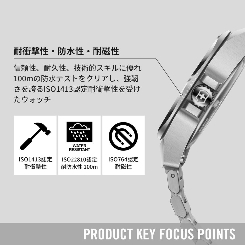 Victorinox Маленькие Аналоговые Черный Нержавеющая Сталь Корпус из Нержавеющей Стали Сменный Кварцевый Подарок 242036 I.N.O.X. Часы, Водонепроницаемые, Циферблат, Браслет,