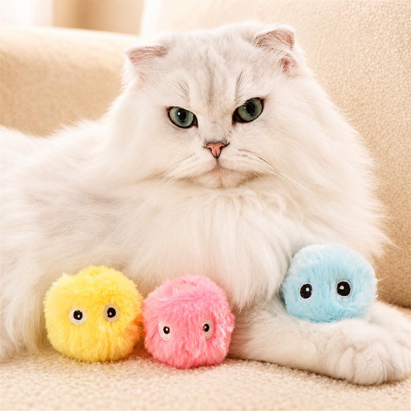 Плюшевый интерактивный мячик-игрушка для кошек, пополняемый, с кошачьей мятой, мягкая пищащая игрушка с активацией звука при прикосновении, мячик для тренировок и игр для котят